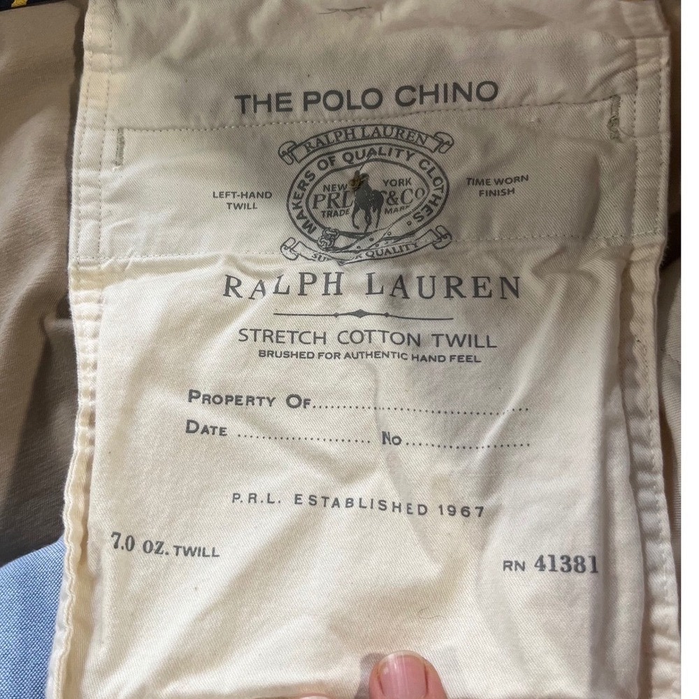Polo Ralph Lauren Chino Pants Twill Mens 42x32 Khaki Tan Stretch Classic Fit EUC - Picture 4 of 11